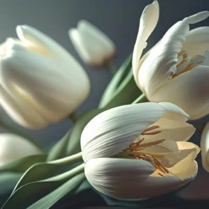 Papier Peint Tulipes Blanches Élégantes sur Fond Gris Doux