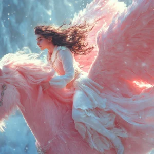 Papier Peint Fantastique Ange Ailé Chevauchant Cheval Blanc Magique