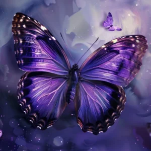 Papier Peint Papillons Violets Magiques dans Nuages Étoilés Enchantés