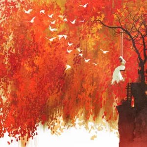Papier Peint Automnal Poétique avec Arbre et Oiseaux Migrateurs