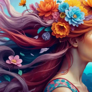 Papier Peint Femme aux Fleurs Colorées Style Artistique Fantastique