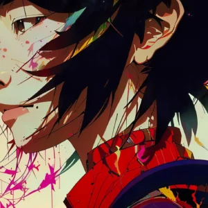 Papier Peint Digital Anime Girl aux Touches Cyber Colorées