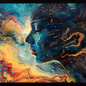 Papier Peint Abstrait Cosmos Fluide Bleu Orange Galaxie Moderne