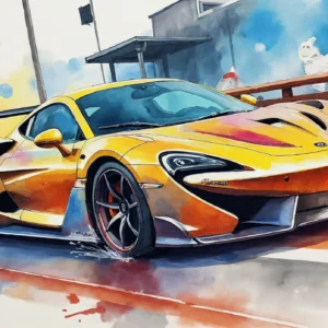 McLaren orange aquarelle sur circuit urbain moderne racing