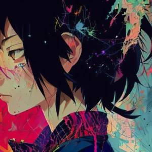 Papier peint anime urbain explosion de couleurs style manga