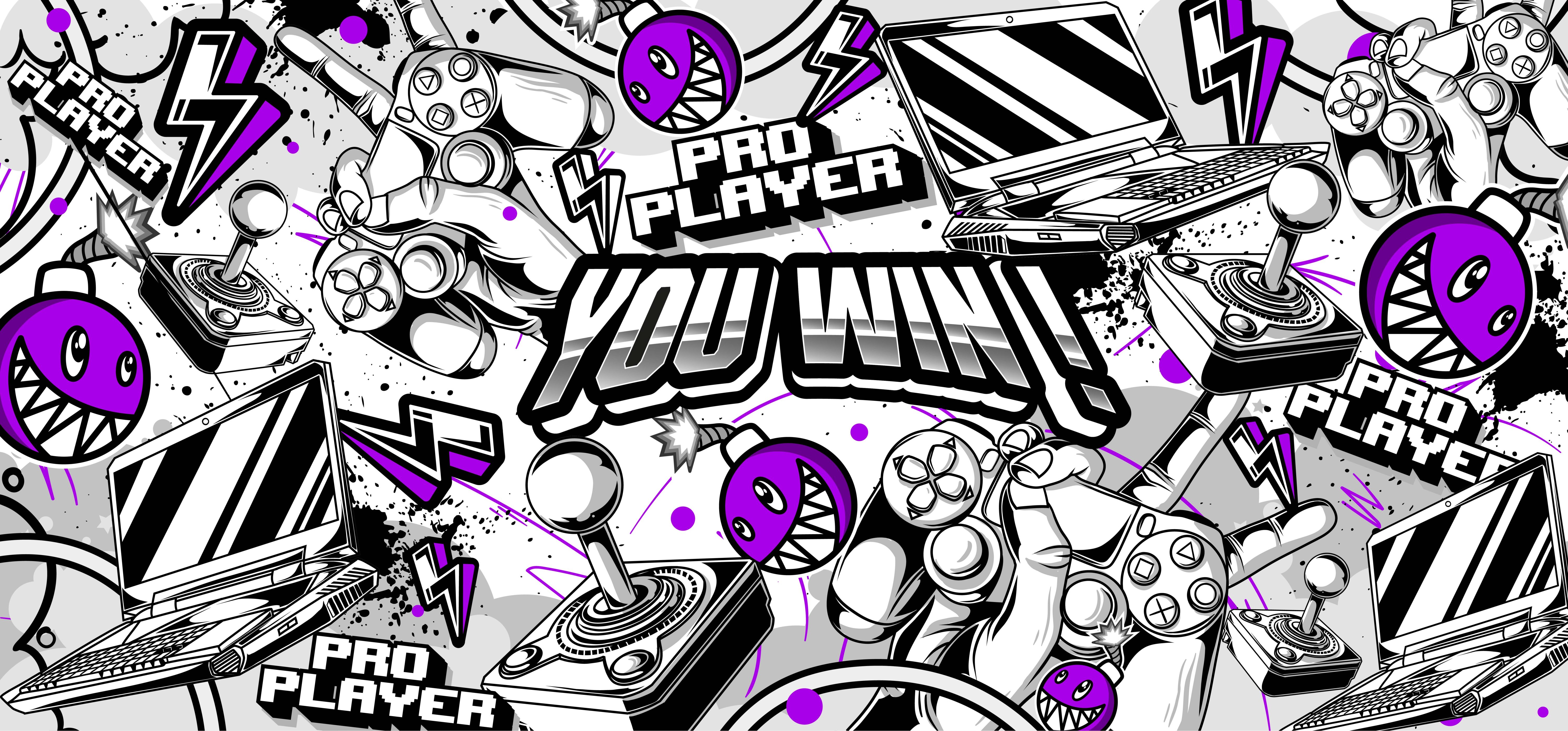 Papier Peint Gaming Pro Player Style Graffiti Violet et Noir