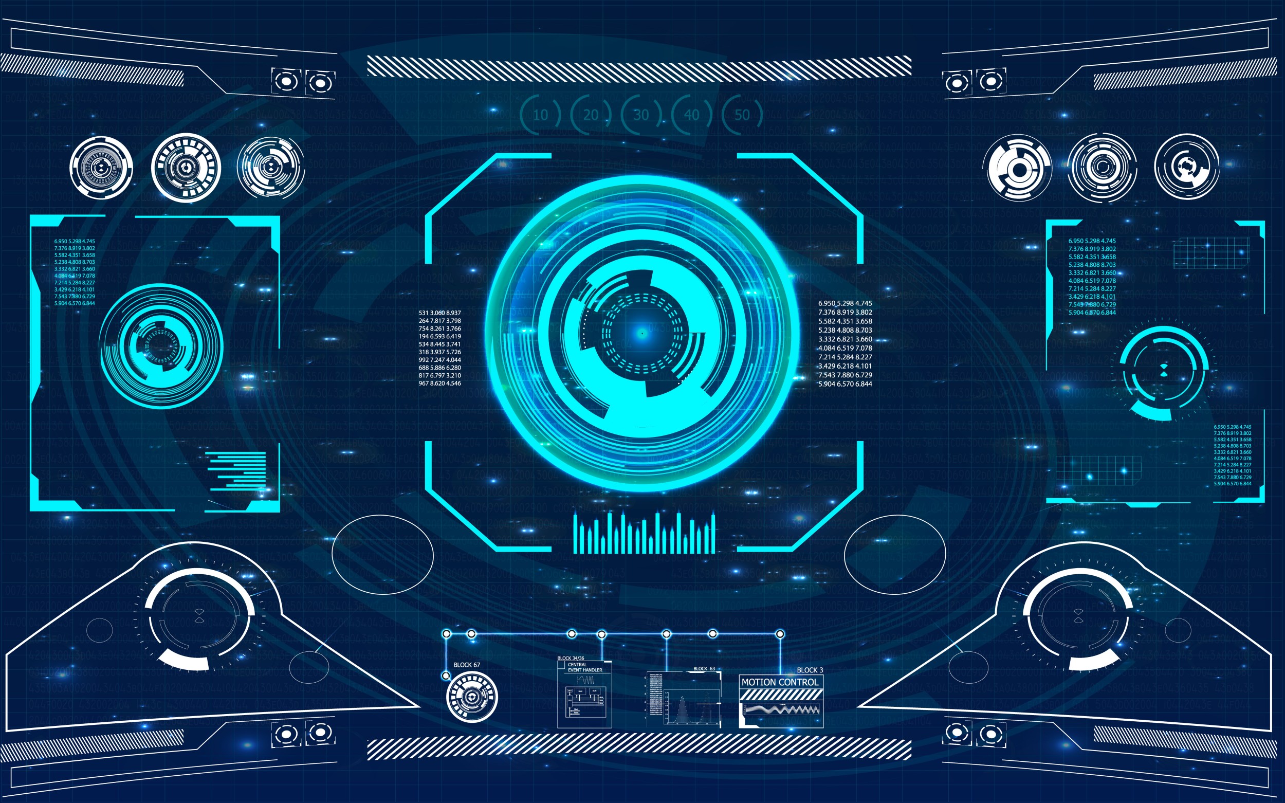 Papier Peint Interface Futuriste Holographique Technologique Bleu Cyan