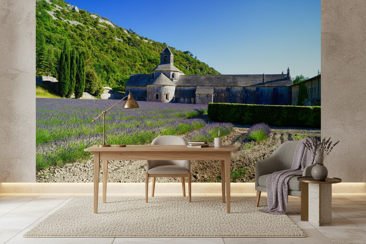Abbaye Provençale avec Champs de Lavande et Paysage Montagneux - Bureau