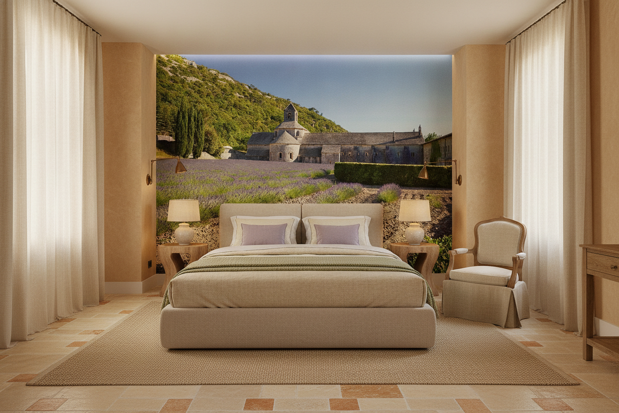 Abbaye Provençale avec Champs de Lavande et Paysage Montagneux — Hôtel