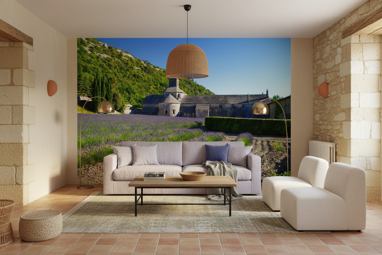 Abbaye Provençale avec Champs de Lavande et Paysage Montagneux - Salon / Séjour