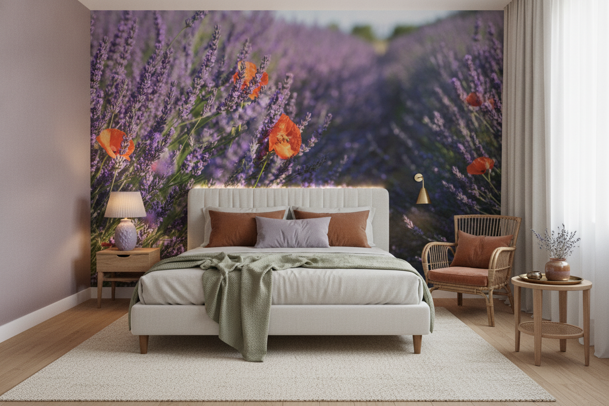 Champ de lavande et coquelicots orange dans la nature - Chambre adulte