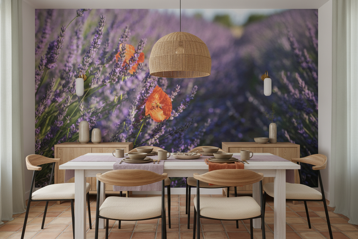 Champ de lavande et coquelicots orange dans la nature - Salle à manger