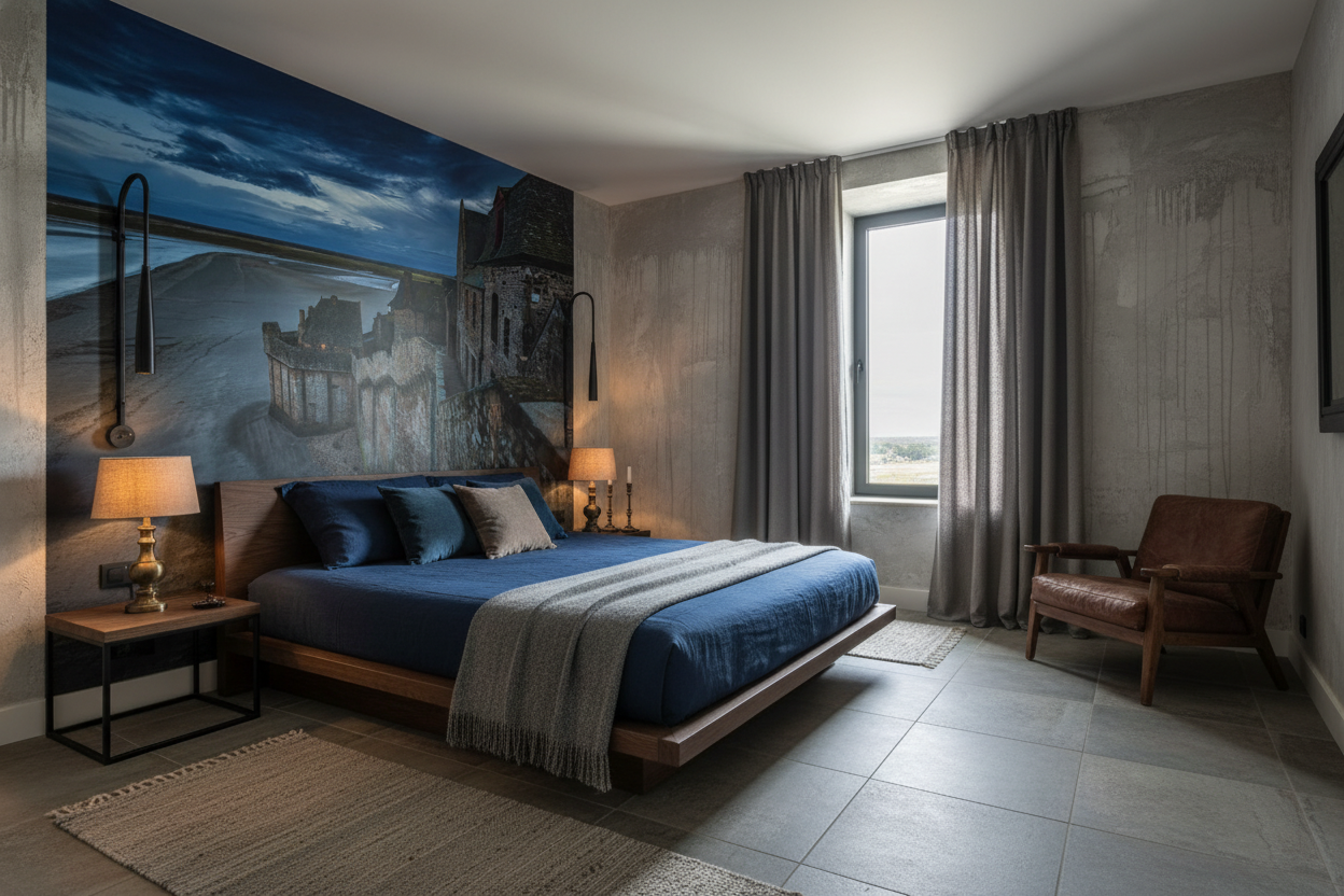 Château Médiéval au Coucher de Soleil sur Baie Maritime - Chambre adulte