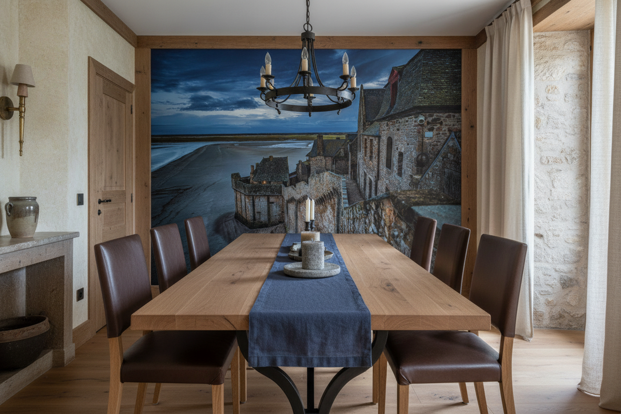 Château Médiéval au Coucher de Soleil sur Baie Maritime - Salle à manger