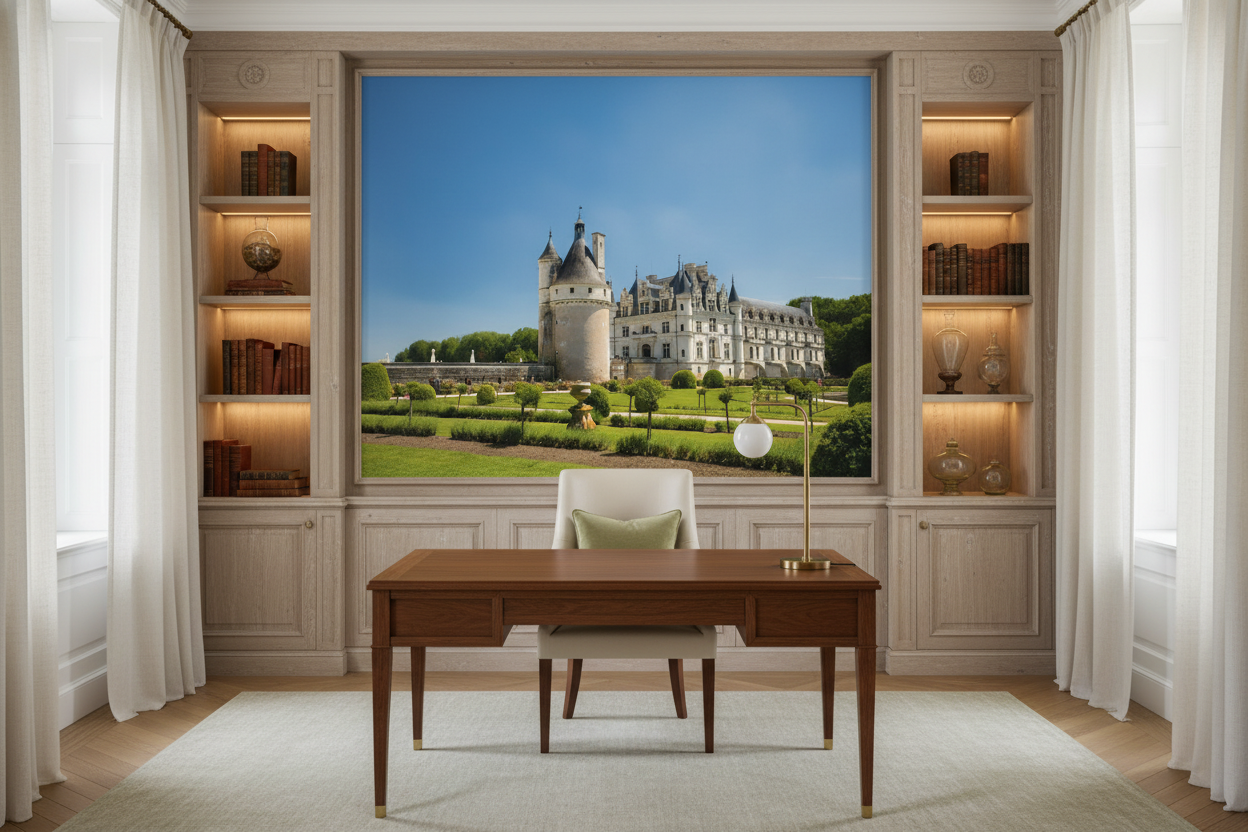 Château Renaissance français avec jardins à la française majestueux - Bureau