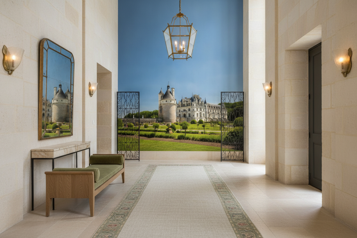 Château Renaissance français avec jardins à la française majestueux - Entrée