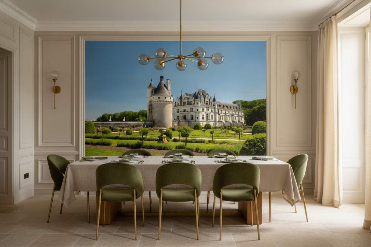 Château Renaissance français avec jardins à la française majestueux - Salle à manger