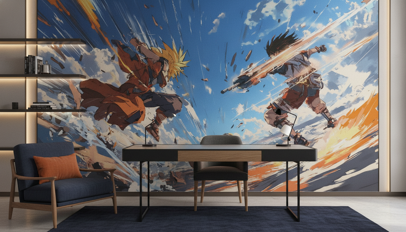 Combat Épique Anime Style Manga Action Héros Bataille Ciel Bleu - Bureau