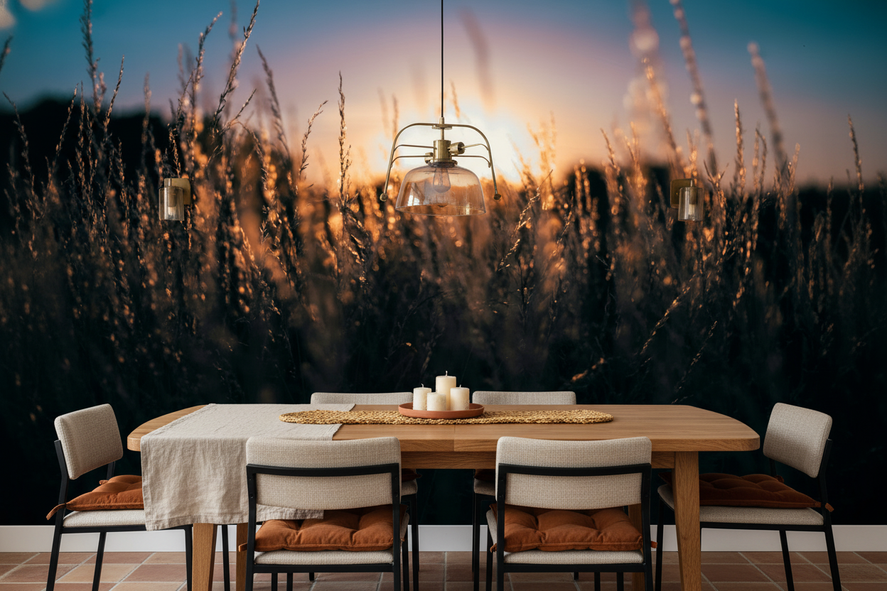 Coucher de soleil doré à travers les hautes herbes sauvages - Salle à manger