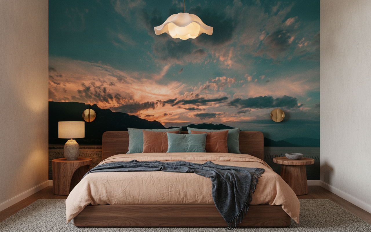 Coucher de Soleil Dramatique sur Montagnes et Lac Turquoise - Chambre adulte