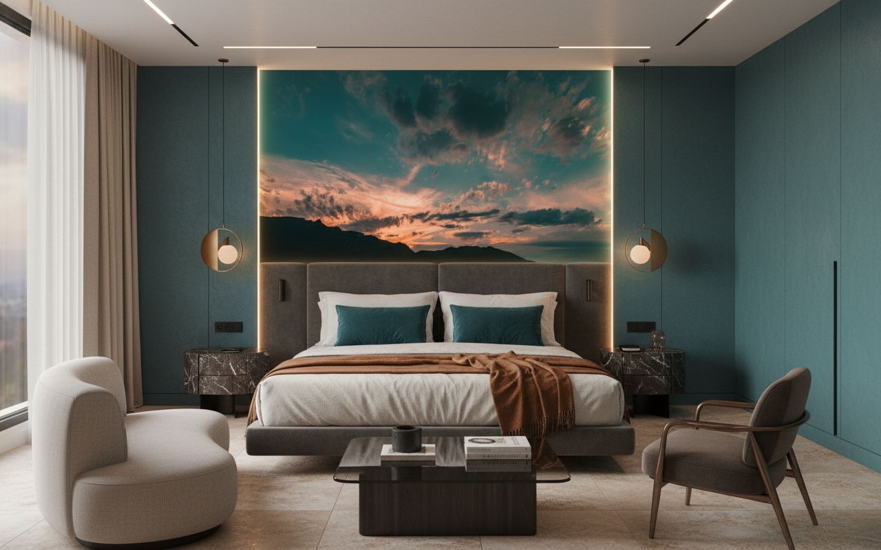 Coucher de Soleil Dramatique sur Montagnes et Lac Turquoise - Hôtel