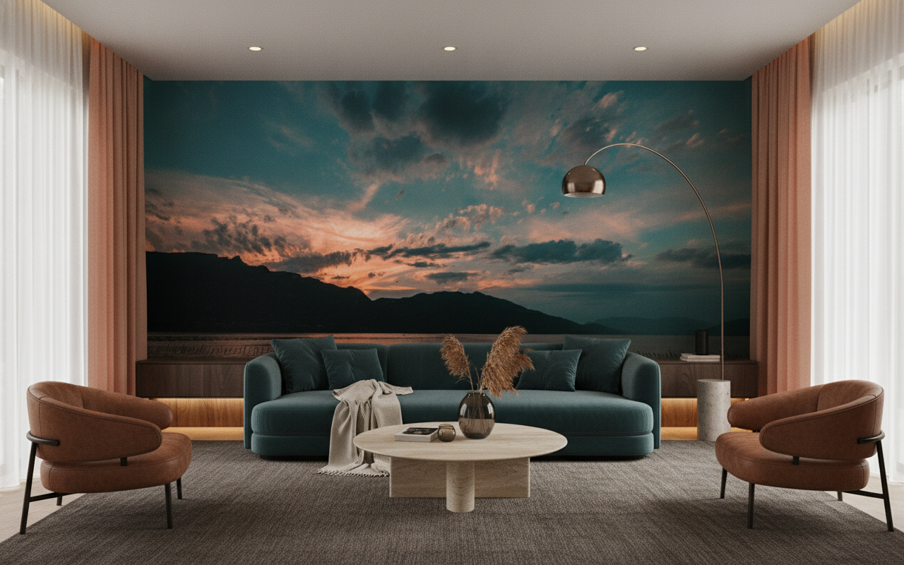 Coucher de Soleil Dramatique sur Montagnes et Lac Turquoise - Salon / Séjour