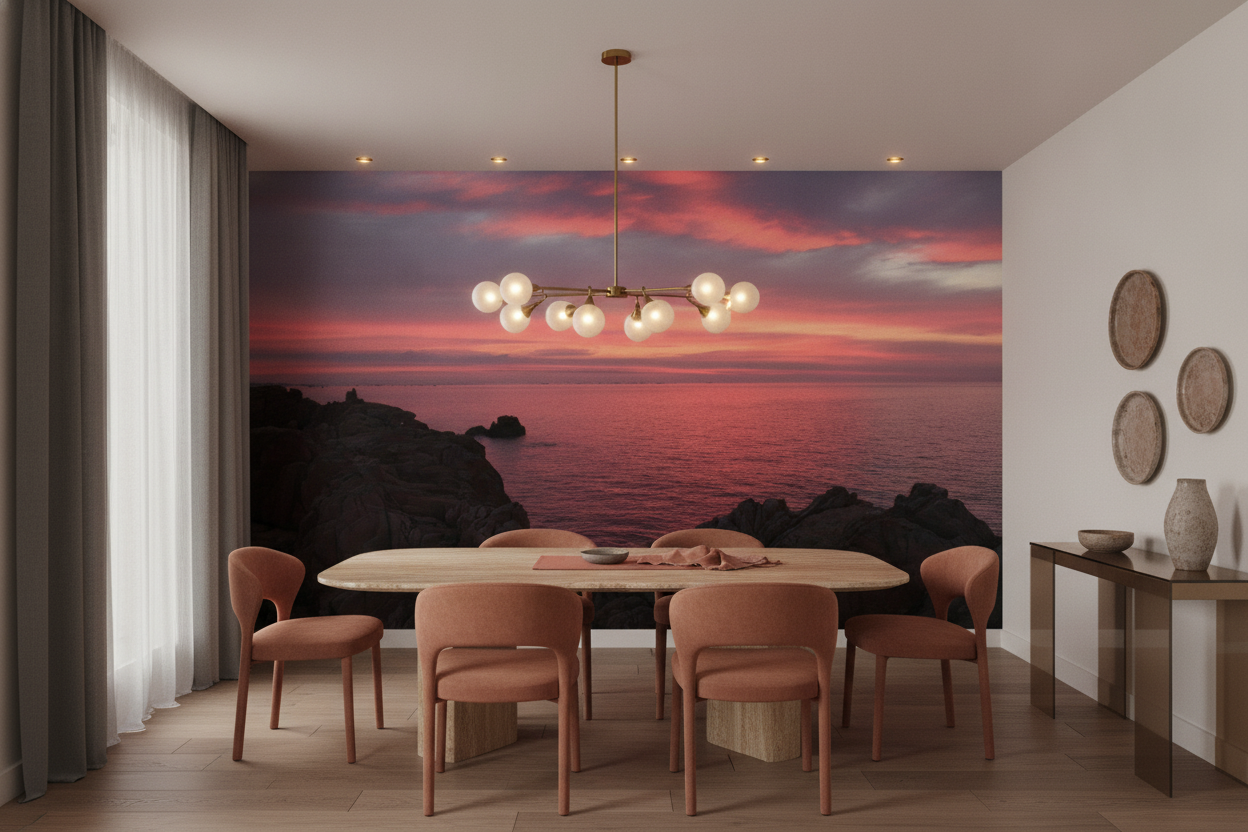 Coucher de soleil romantique sur côte rocheuse aux nuances roses - Salle à manger