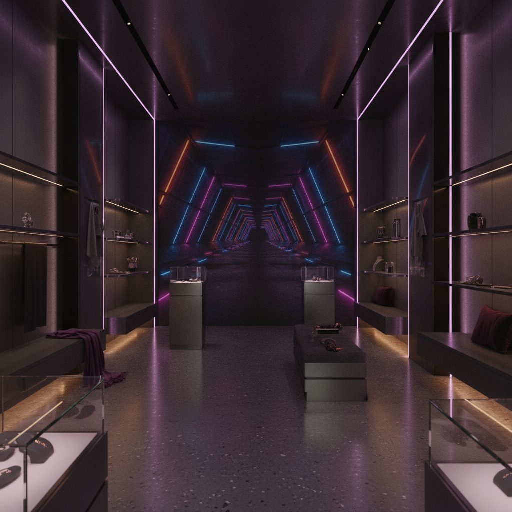 Papier Peint Tunnel Cyberpunk Néon Violet Rose Futuriste 3D — Boutique