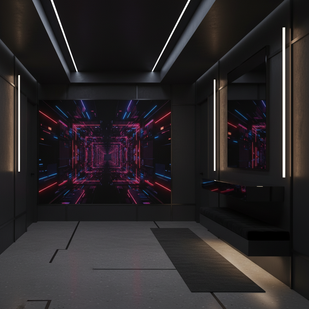 Couloir Futuriste Néon Lumineux Cyberpunk Tunnel Holographique Digital - Couloir