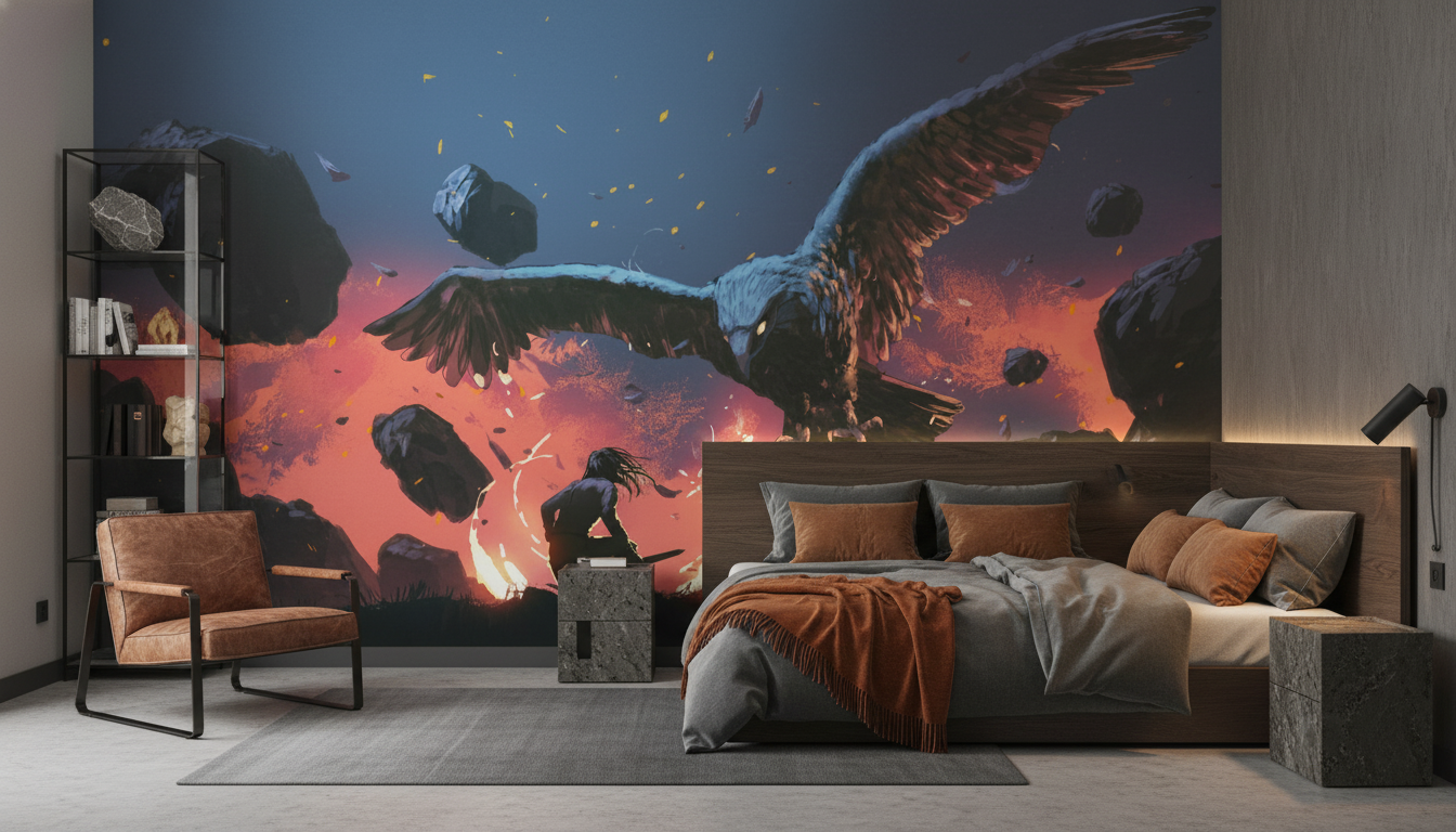 Eagle Majestique et Guerrier dans un Paysage Fantastique Épique - Chambre ado