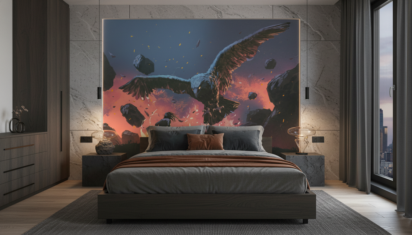 Eagle Majestique et Guerrier dans un Paysage Fantastique Épique - Chambre adulte