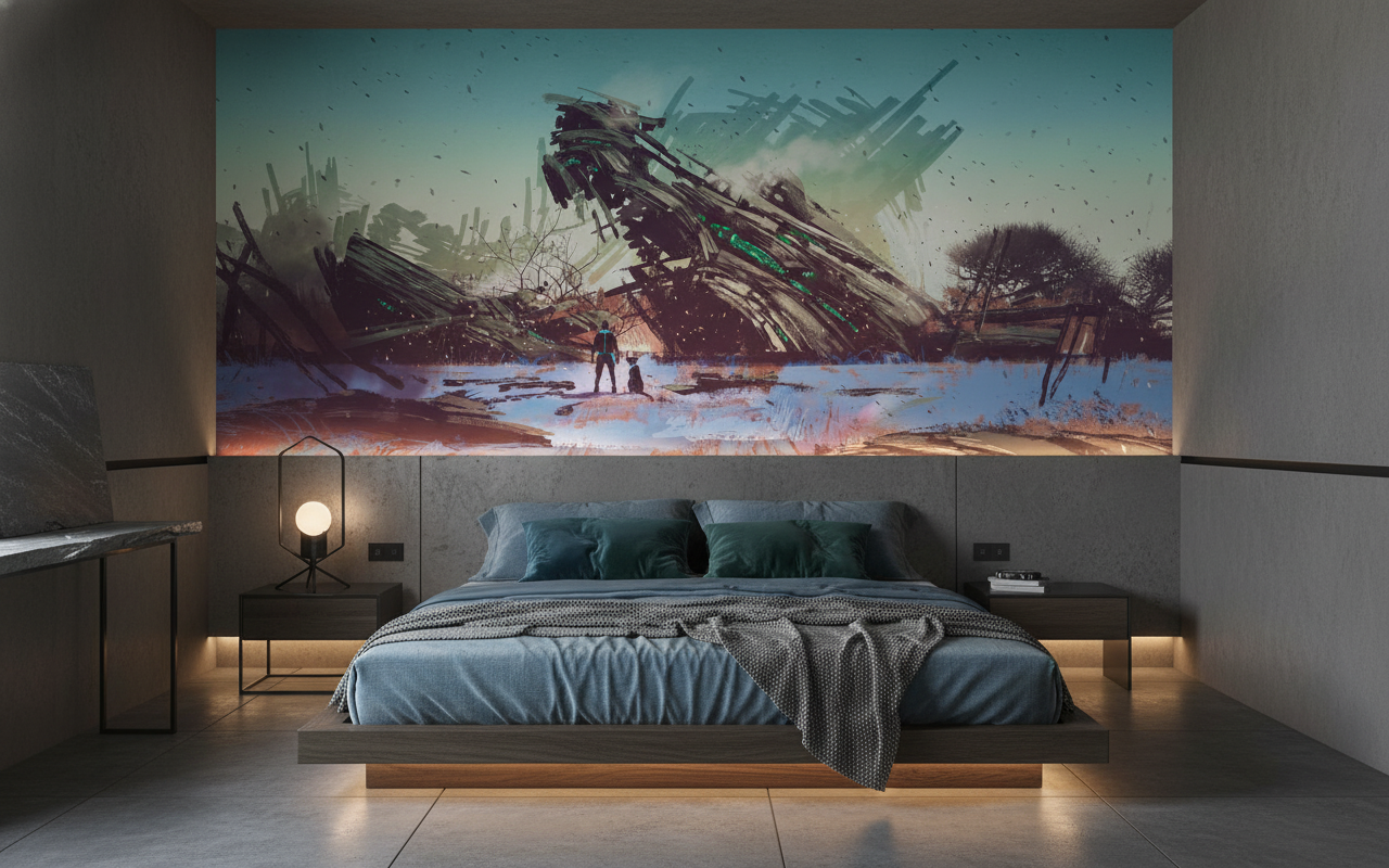 Épave Spatiale Futuriste dans Paysage Hivernal Sci-Fi - Chambre adulte
