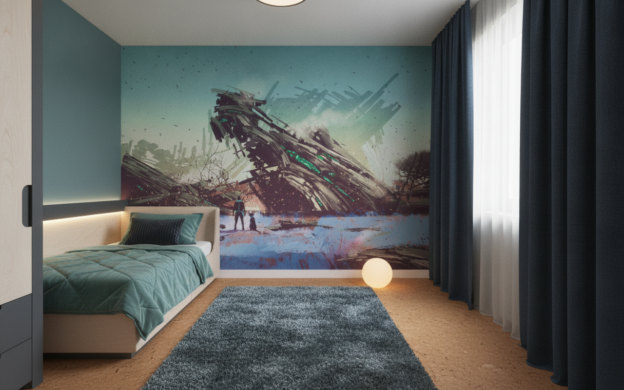 Épave Spatiale Futuriste dans Paysage Hivernal Sci-Fi - Chambre enfant