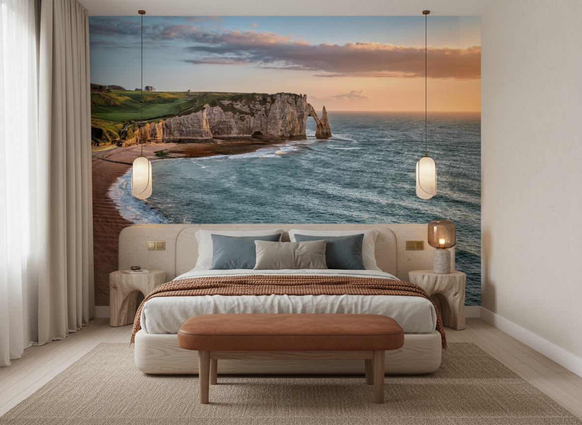 Falaises d'Étretat au coucher du soleil, paysage côtier normandie - Chambre adulte
