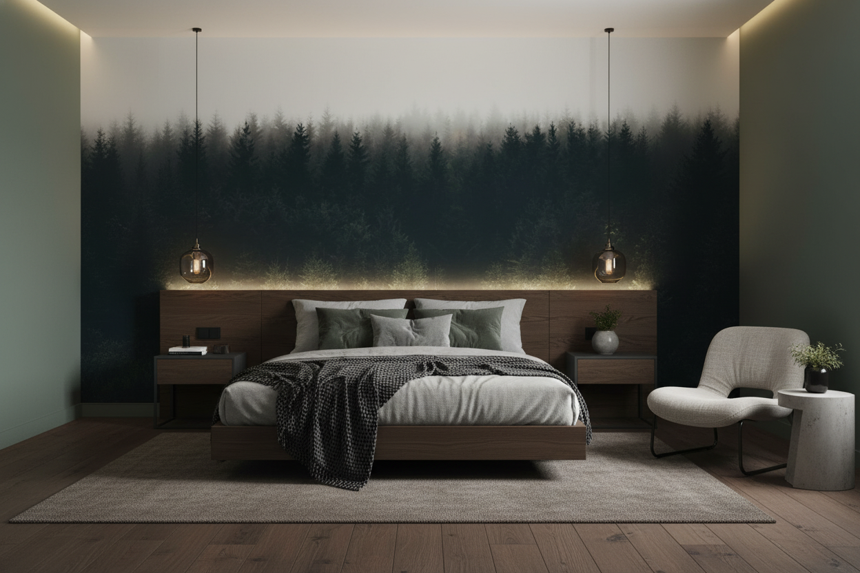Forêt de Conifères dans la Brume Mystérieuse Atmosphère Nordique - Chambre adulte