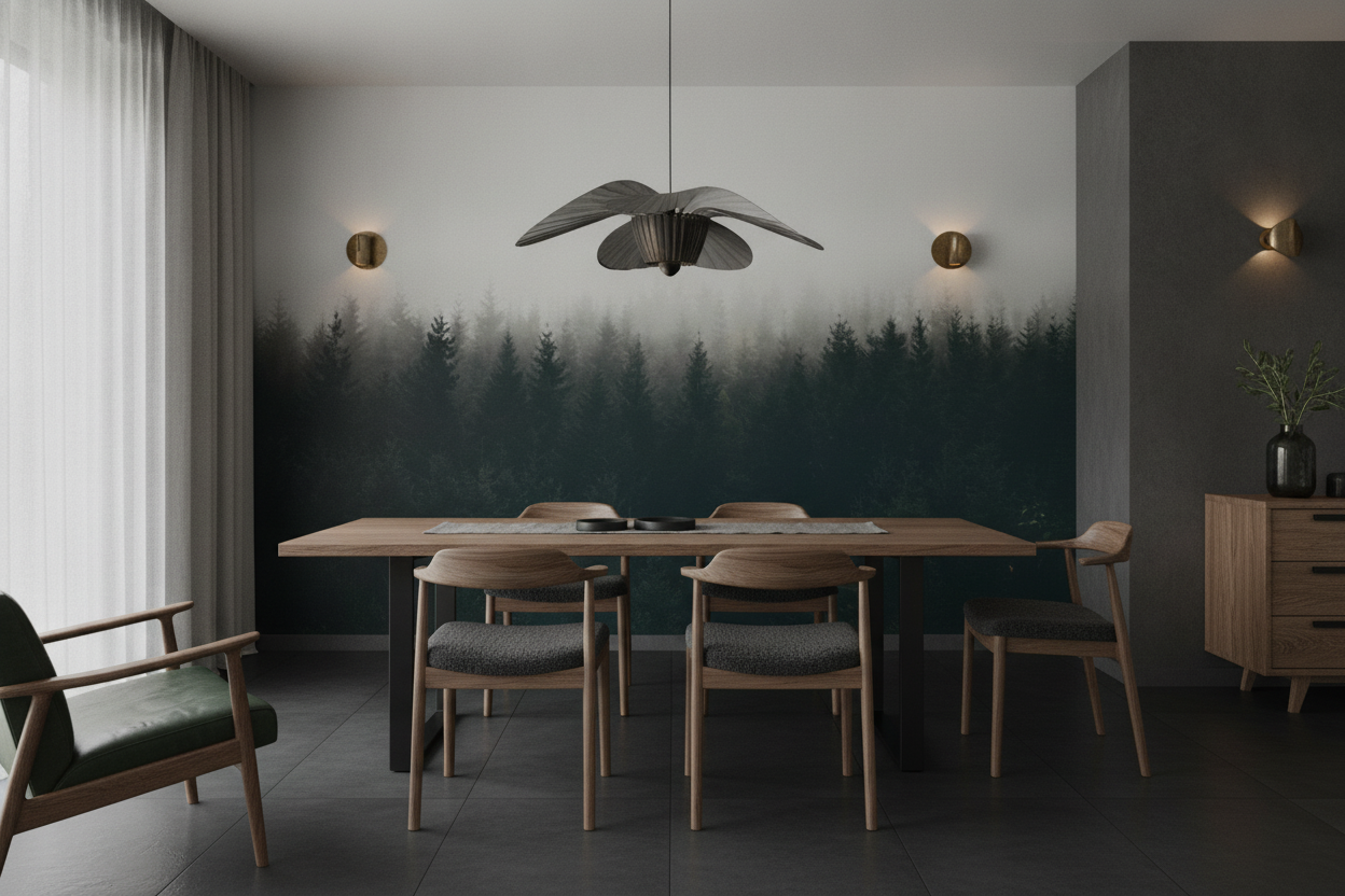 Forêt de Conifères dans la Brume Mystérieuse Atmosphère Nordique - Salle à manger