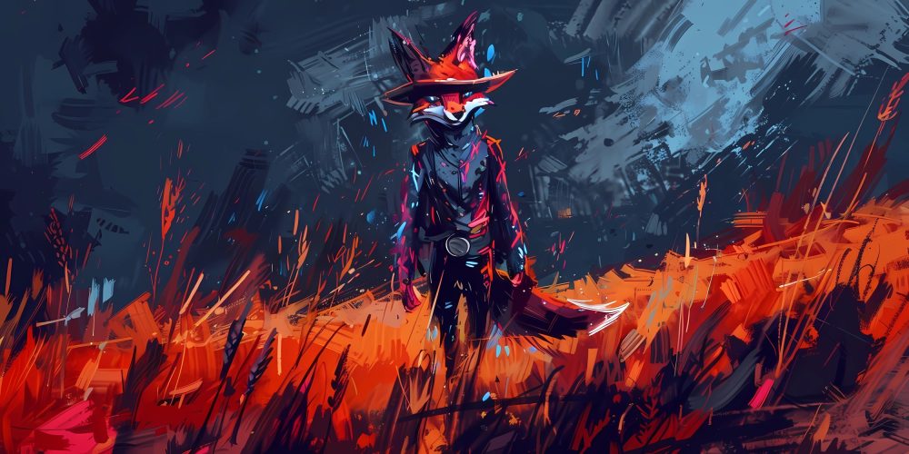 Guerrier Mystique aux Flammes Rouges Style Cyberpunk Futuriste
