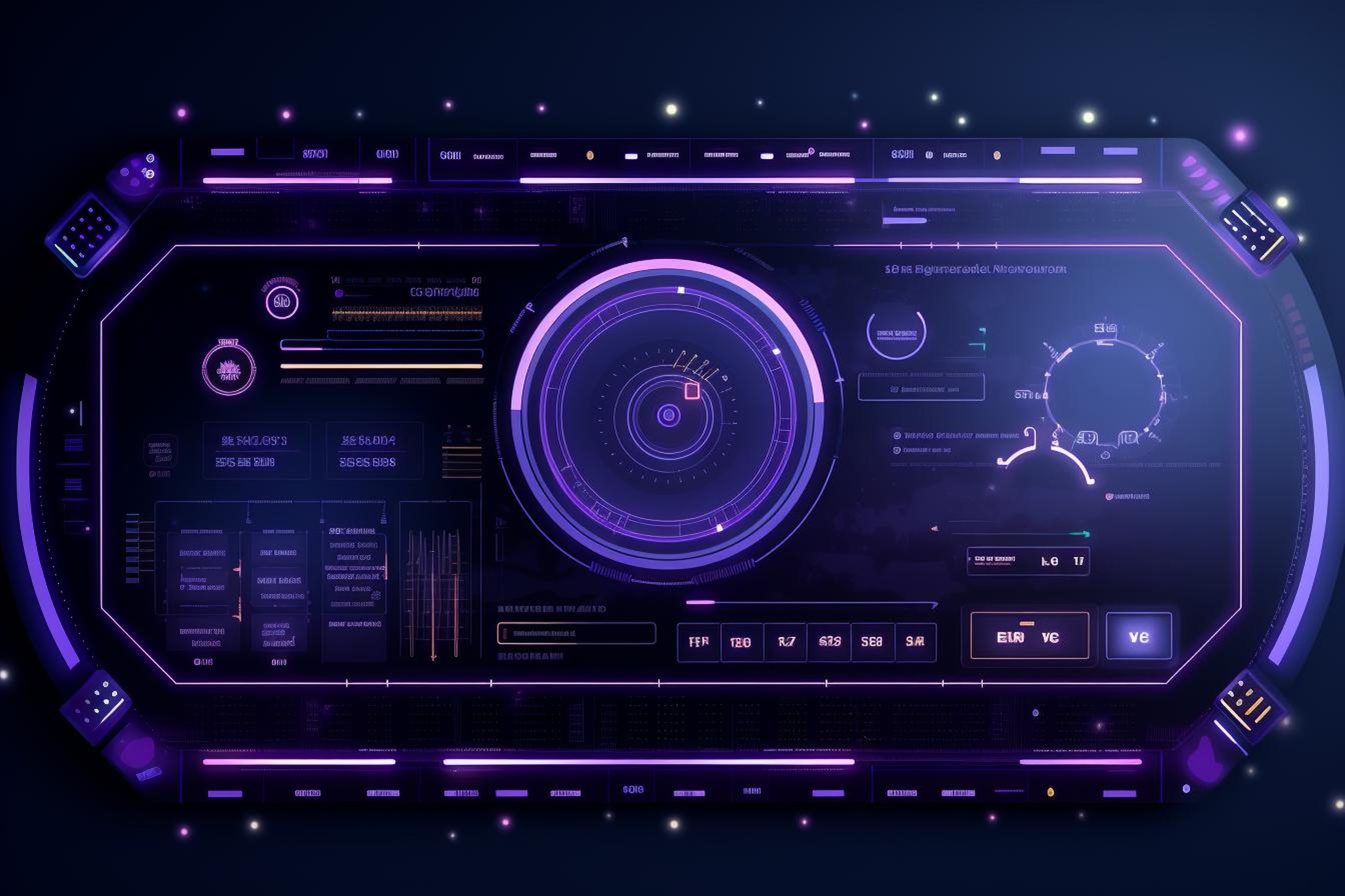 Interface Futuriste Holographique Violette et Bleue Technologique Spatiale