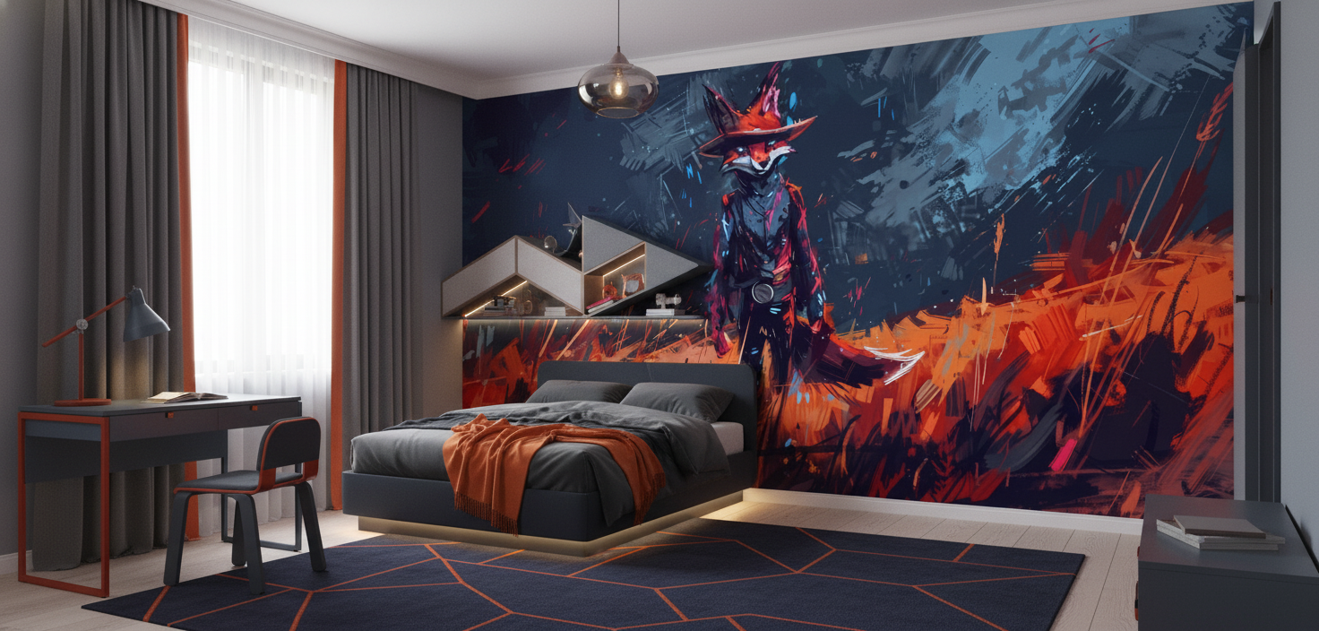 Guerrier Mystique aux Flammes Rouges Style Cyberpunk Futuriste - Chambre enfant