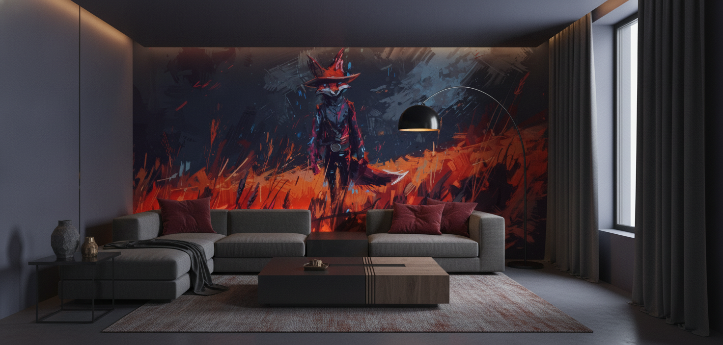 Guerrier Mystique aux Flammes Rouges Style Cyberpunk Futuriste - Salon / Séjour