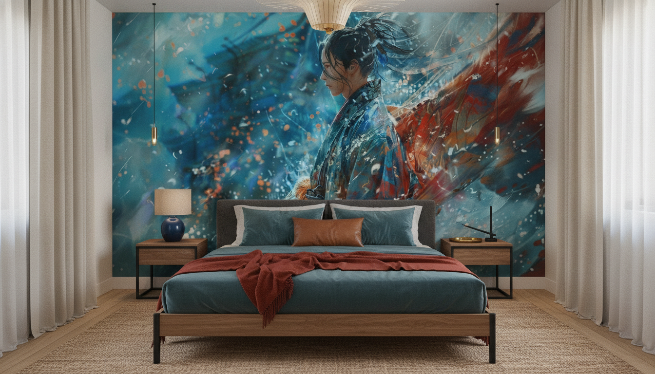 Guerrier Samouraï dans la Tempête aux Couleurs Éclatantes - Chambre adulte