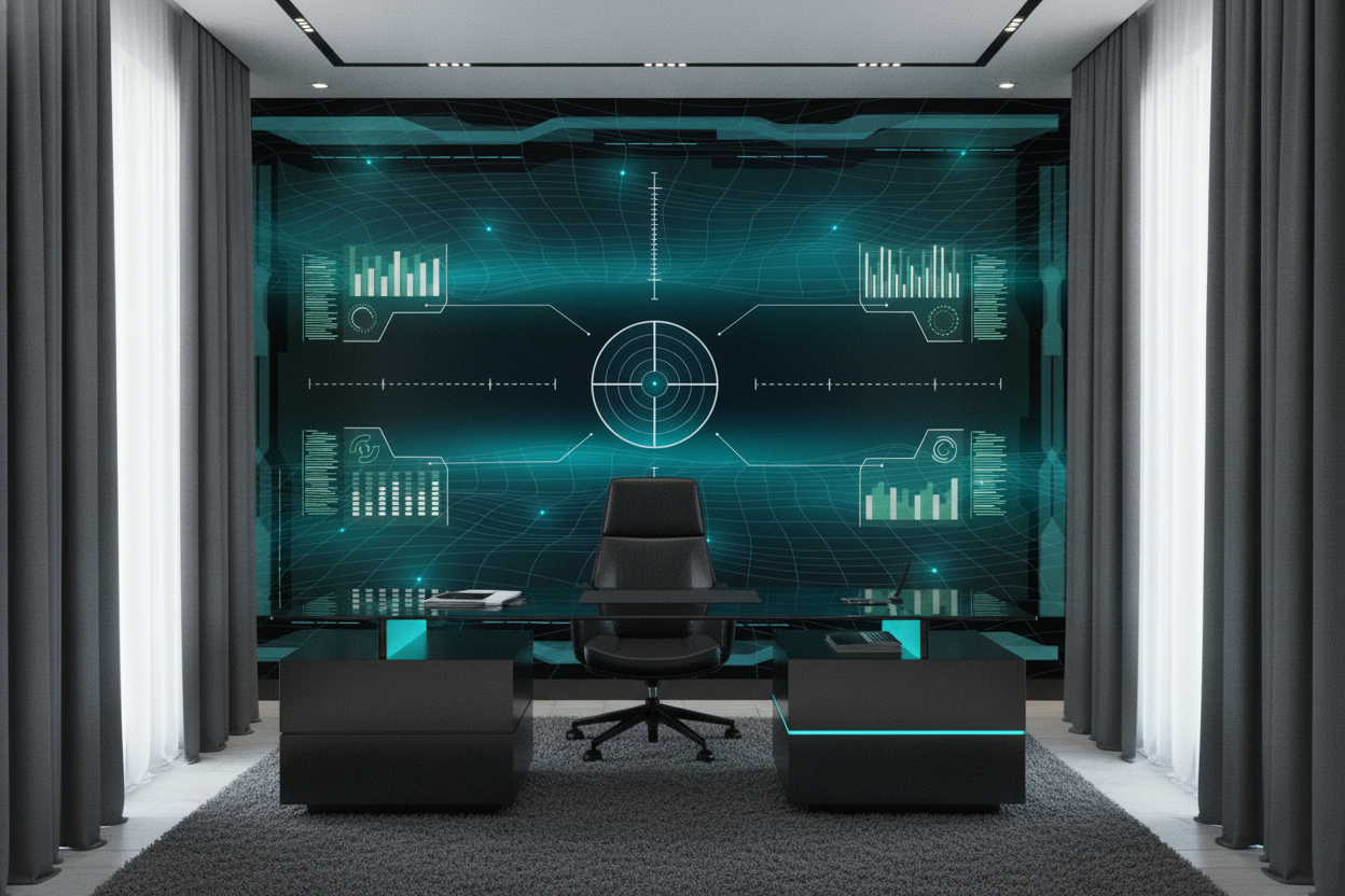Interface Futuriste Digitale Système de Contrôle Technologique Turquoise - Bureau
