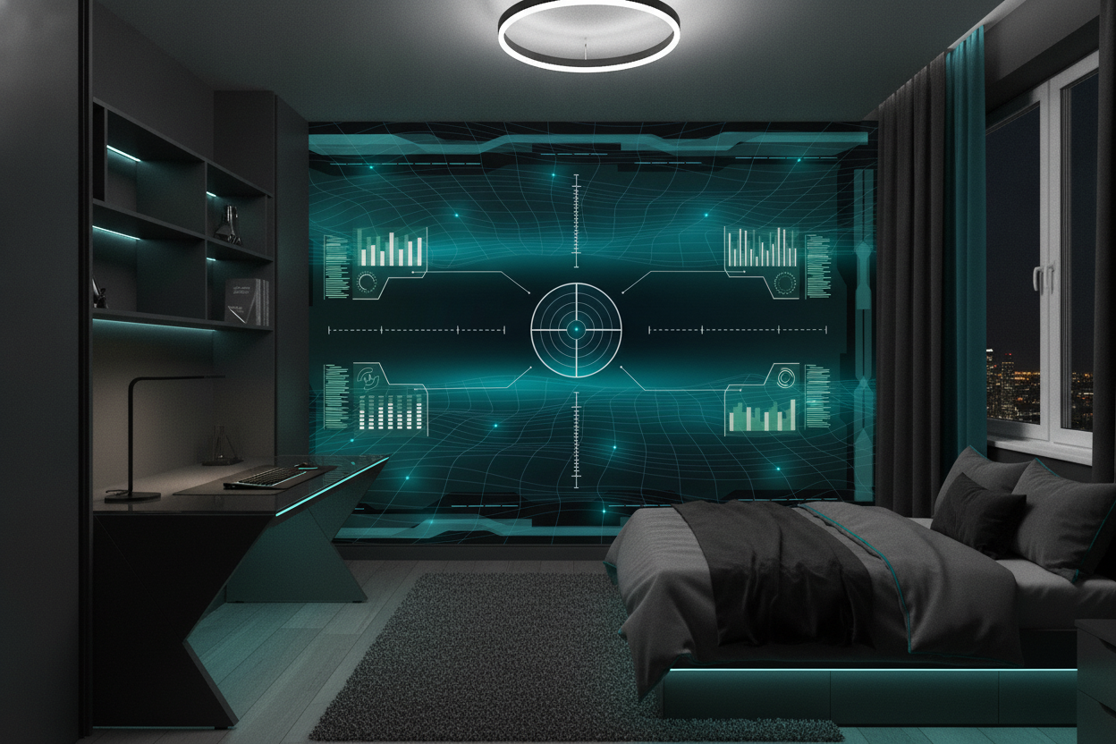 Interface Futuriste Digitale Système de Contrôle Technologique Turquoise - Chambre ado