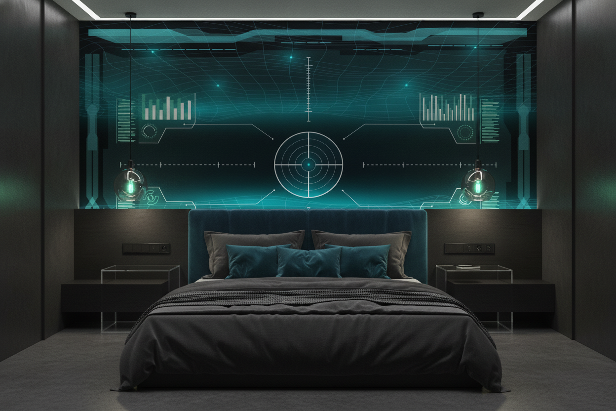 Interface Futuriste Digitale Système de Contrôle Technologique Turquoise - Chambre adulte