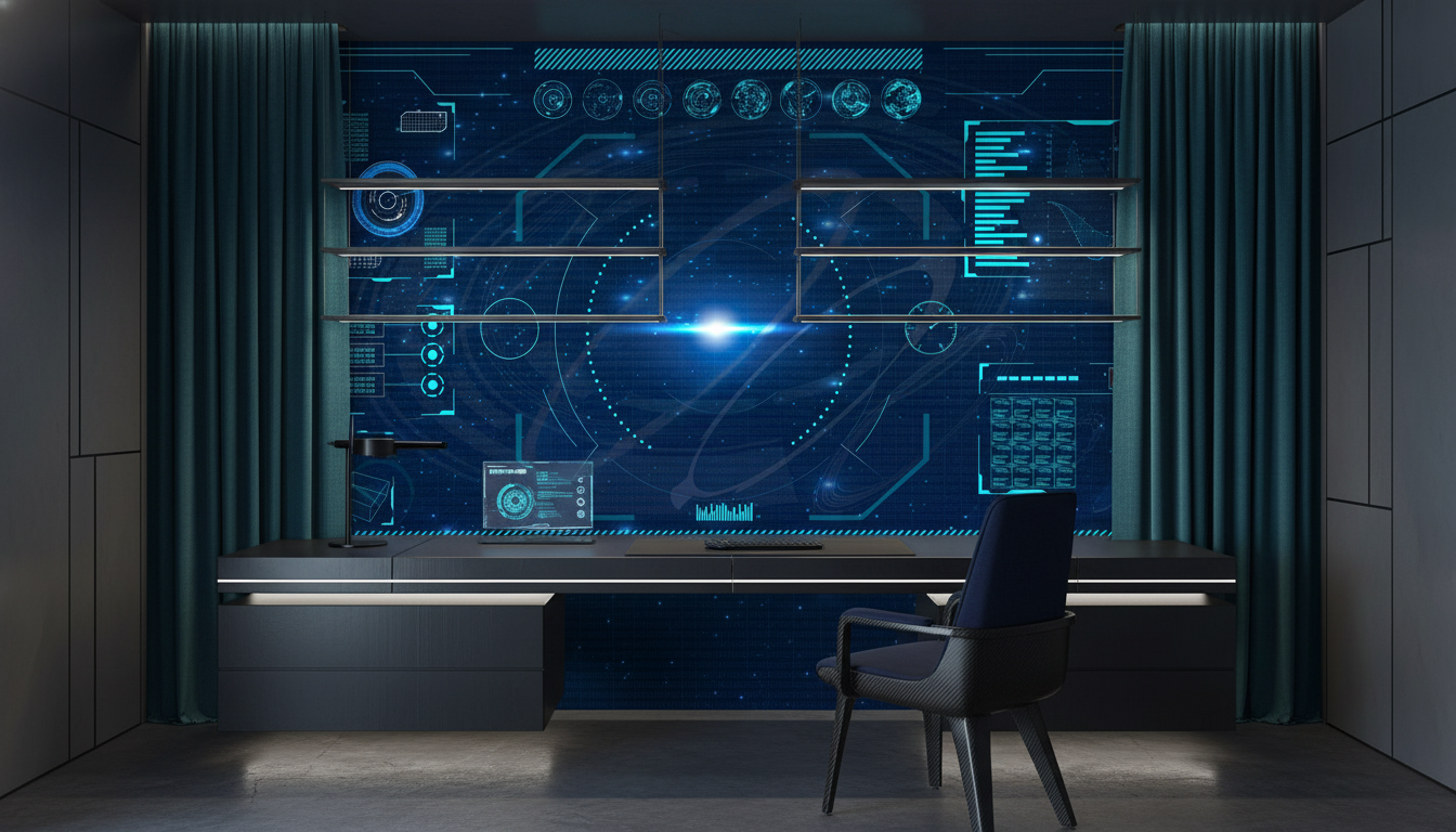 Interface Futuriste Holographique avec Galaxy et Éléments Technologiques - Bureau