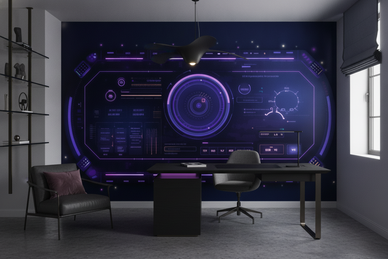 Interface Futuriste Holographique Violette et Bleue Technologique Spatiale - Bureau