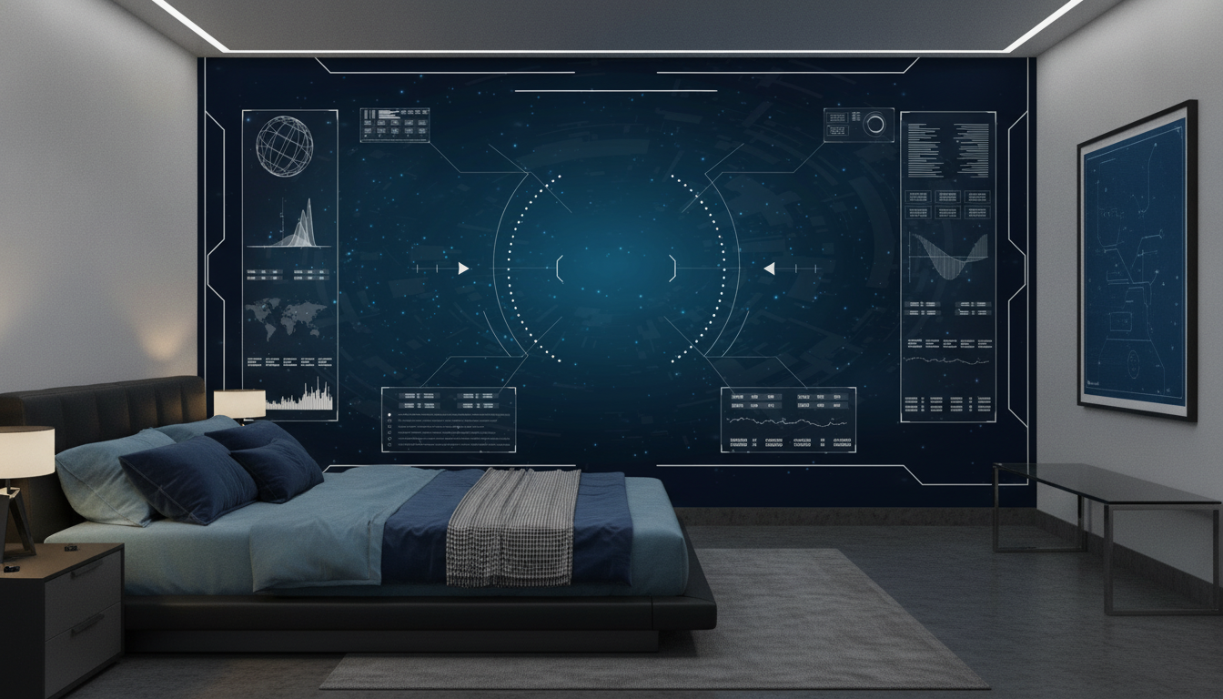 Interface Technologique Futuriste avec Écrans de Contrôle Holographiques - Chambre adulte