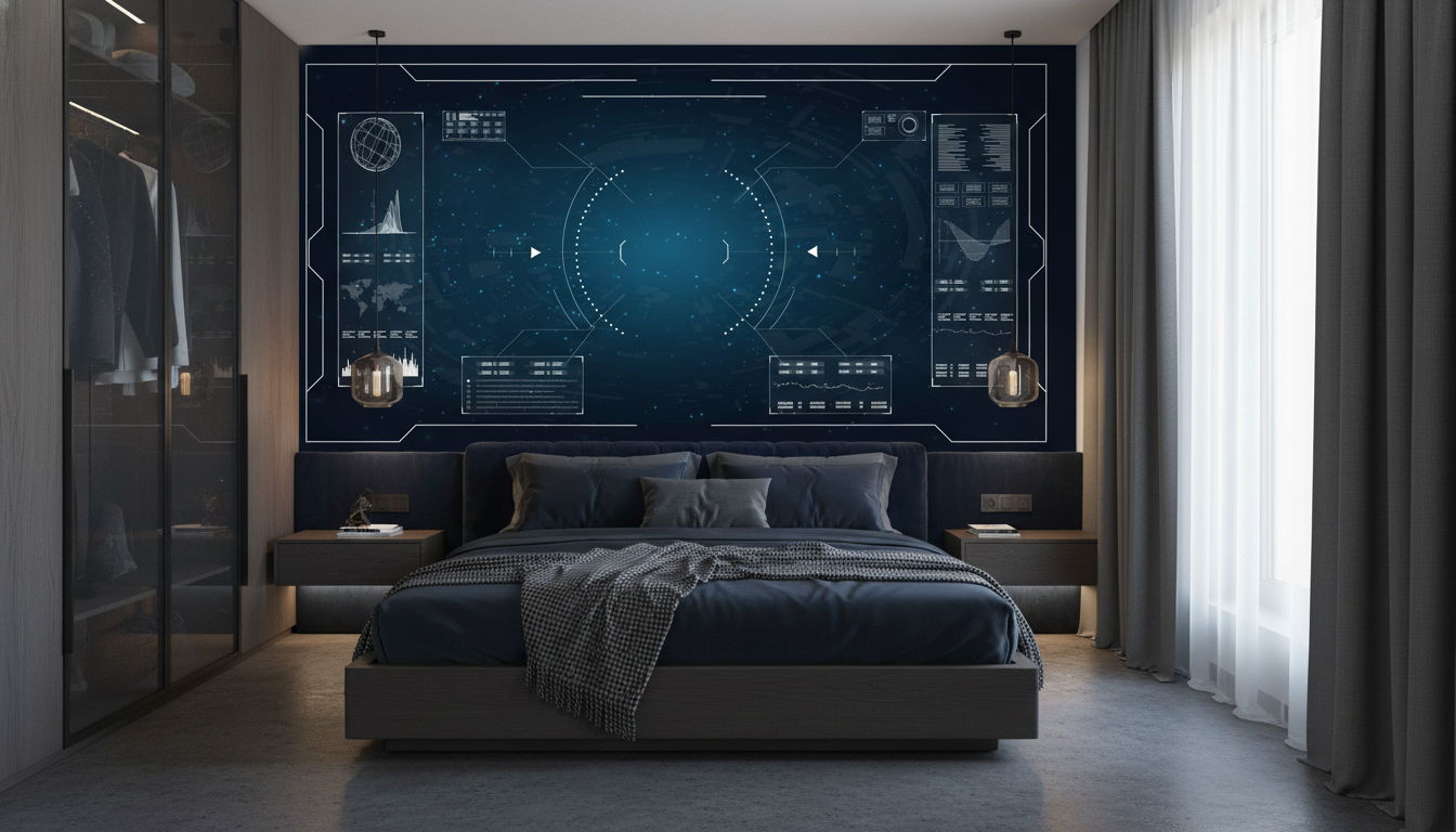 Interface Technologique Futuriste Hologramme Spatial Bleu Numérique - Chambre adulte