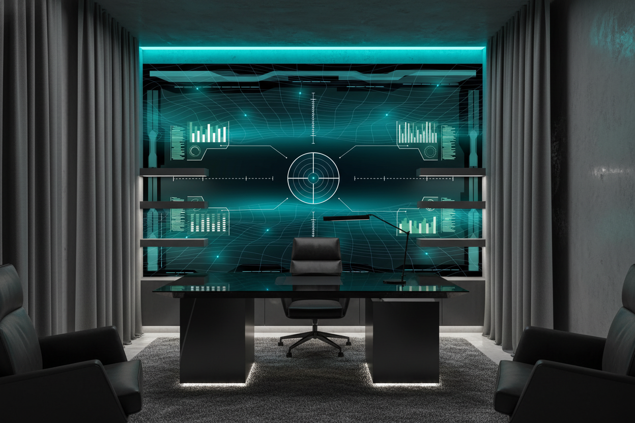 Interface Technologique Futuriste HUD Holographique Graphiques Données Cyan - Bureau