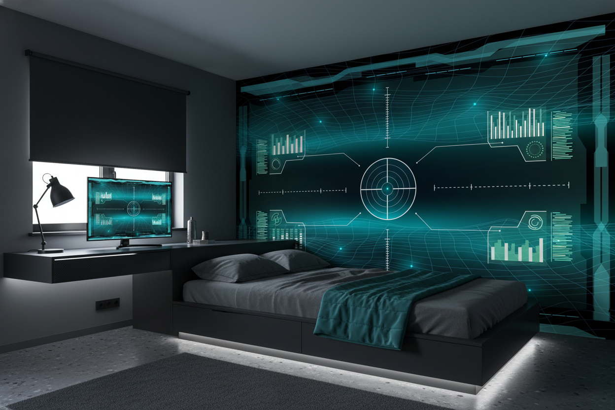 Interface Technologique Futuriste HUD Holographique Graphiques Données Cyan - Chambre ado